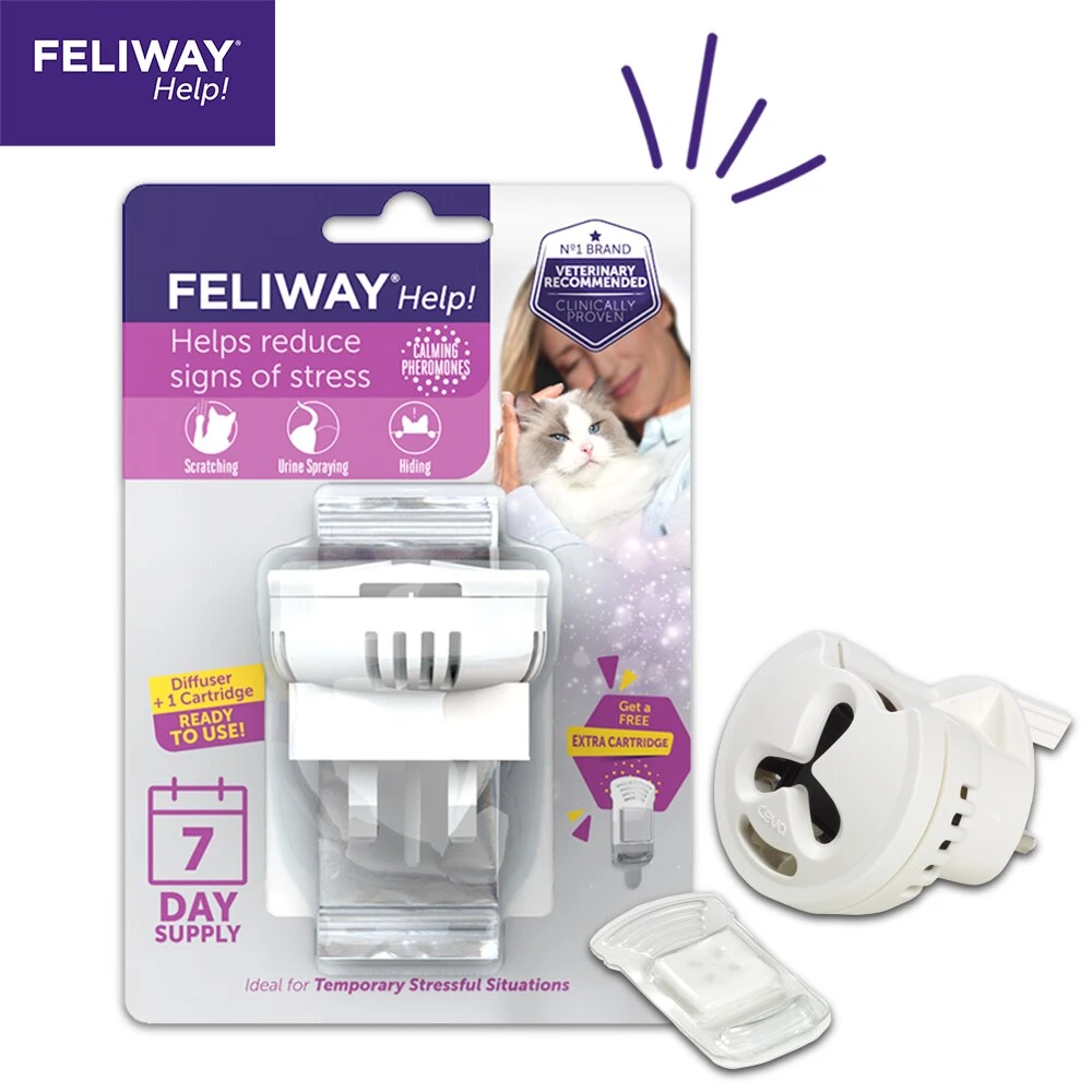 Feliway Help! Calming Diffuser & 7 Day Cartridge For Cats By Feliway 1 Feliway Help! Calming Diffuser & 7 Day Cartridge For Cats By Feliway