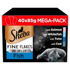 Sheba Fine Flakes Fish Collection In Jelly Wet Cat Food Pouches - 40 X 85g By Sheba