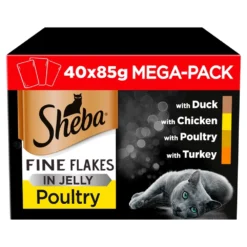 Sheba Fine Flakes Poultry Selection In Jelly Wet Cat Food Pouches - 40 X 85g By Sheba