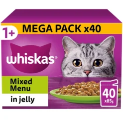 WHISKAS 1+ Mixed Menu Adult Wet Cat Food Pouches In Jelly - 40 X 85g By Whiskas