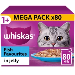 WHISKAS 1+ Fish Favourites Adult Wet Cat Food In Jelly Pouches - 80 X 85g By Whiskas