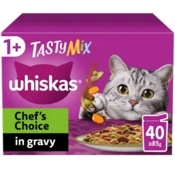 WHISKAS 1+ Chef's Choice Mix Adult Wet Cat Food Pouches In Gravy - 40 X 85g By Whiskas
